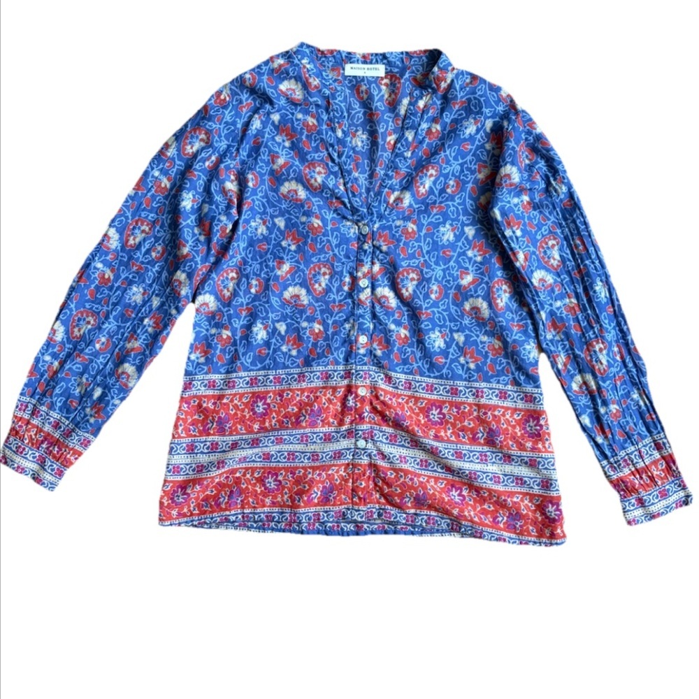 Floral Blue and Red Button Down Shirt